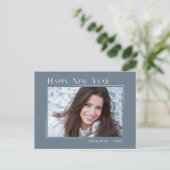 Gelukkig Nieuwjaar Elegant Eenvoudig Slate Blauw F Feestdagenkaart (Staand voorkant)