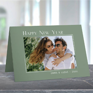 Gelukkig Nieuwjaar Elegant Eenvoudige Sage Groene  Feestdagen Kaart
