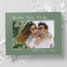 Gelukkig Nieuwjaar Elegant Eenvoudige Sage Groene Feestdagenkaart