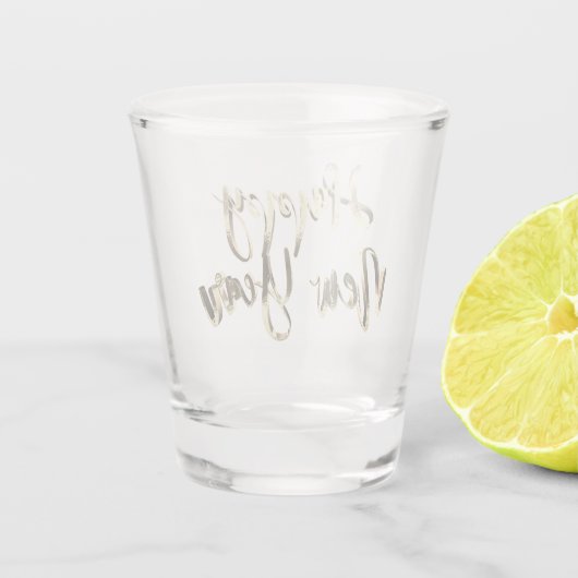 Gelukkig Nieuwjaar Elegant Gold Look Script Chic Shot Glas (Achterkant)