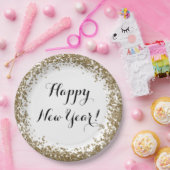 Gelukkig Nieuwjaar Elegant Goud en Wit Papieren Bordje (Feest)