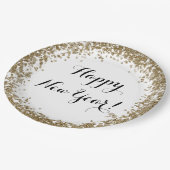 Gelukkig Nieuwjaar Elegant Goud en Wit Papieren Bordje (Gekanteld)