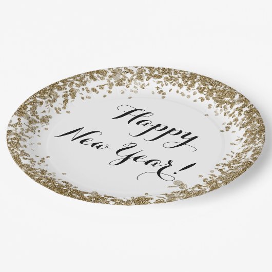 Gelukkig Nieuwjaar Elegant Goud en Wit Papieren Bordje (Gekanteld)