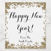 Gelukkig Nieuwjaar Elegant Goud en Wit Wijn Etiket (Enkel label)