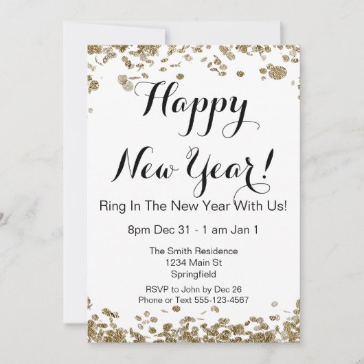 Gelukkig Nieuwjaar Elegant Goud en Witte Confetti Kaart (Voorkant)
