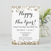 Gelukkig Nieuwjaar Elegant Goud en Witte Confetti Kaart (Staand voorkant)
