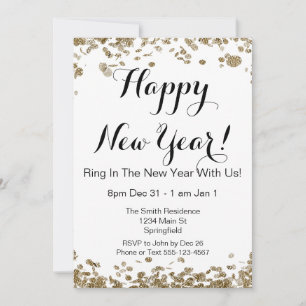 Gelukkig Nieuwjaar Elegant Goud en Witte Confetti Kaart