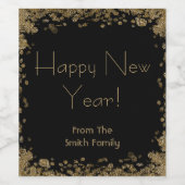 Gelukkig nieuwjaar elegant goud en zwart glitter wijn etiket (Enkel label)