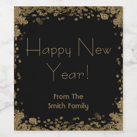 Gelukkig nieuwjaar elegant goud en zwart glitter wijn etiket (Enkel label)