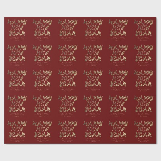 Gelukkig Nieuwjaar Elegant Goud Script Rood Cadeaupapier (Vlak)