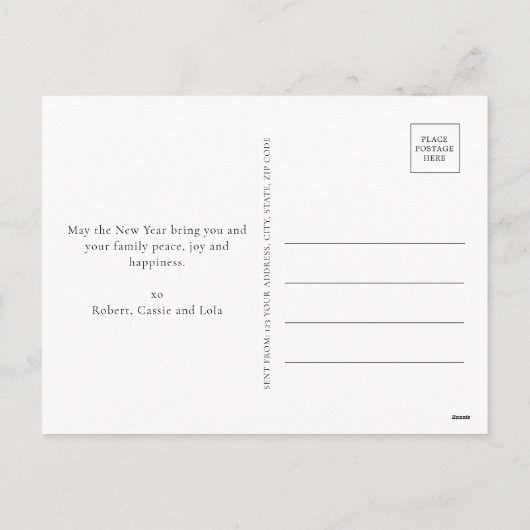 Gelukkig Nieuwjaar Elegant Minimaal Script Foto Feestdagenkaart (Achterkant)