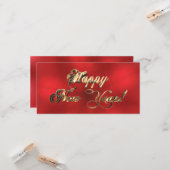 Gelukkig Nieuwjaar Elegant Rood en Goud Script Kaart (Voorkant / Achterkant in situ)