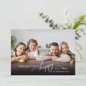 Gelukkig Nieuwjaar Elegant Script 2 Foto Feestdagenkaart (Staand voorkant)