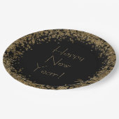 Gelukkig Nieuwjaar Elegant Zwart en Goud Glitter Papieren Bordje (Gekanteld)