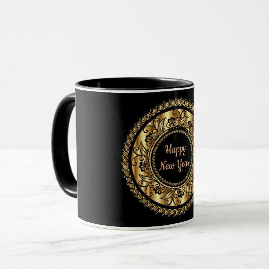 Gelukkig Nieuwjaar, elegant zwart en goud, Mok (Voorkant links)
