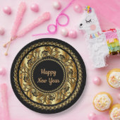 Gelukkig Nieuwjaar, elegant zwart en goud, Papieren Bordje (Feest)