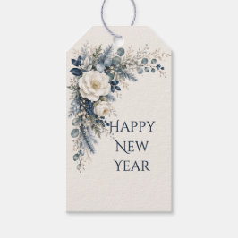 Gelukkig Nieuwjaar Elegante Bloemen | Maanverlicht Cadeaulabel