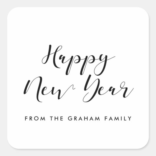 Gelukkig nieuwjaar elegante kalligrafie vierkante sticker (Voorkant)