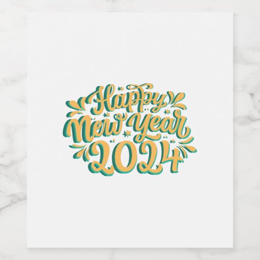Gelukkig Nieuwjaar en een glanzend 2024 Wijn Etiket (Enkel label)