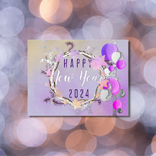 Gelukkig nieuwjaar en ornamenten in zoete kleuren folie feestdagen briefkaart
