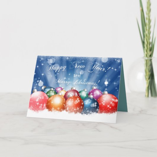 Gelukkig Nieuwjaar en Prettig Kerstmis ballen Kaart (Voorkant)