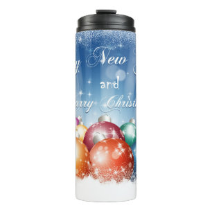 Gelukkig Nieuwjaar en vrolijke kerstcadeautjes Thermosbeker
