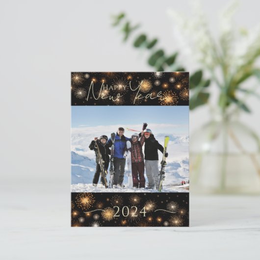 Gelukkig Nieuwjaar Familie Foto Feestdagenkaart (Staand voorkant)