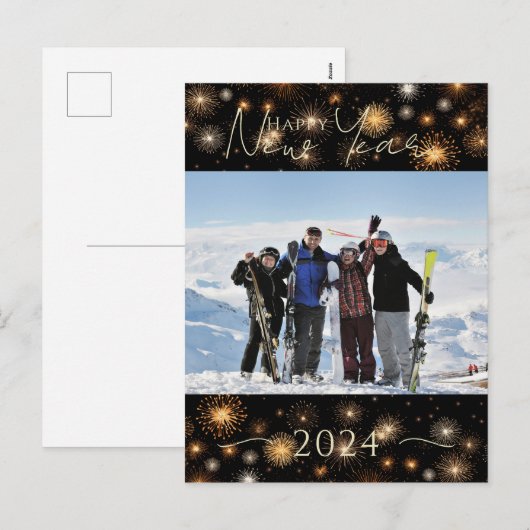 Gelukkig Nieuwjaar Familie Foto Feestdagenkaart (Voorkant / Achterkant)