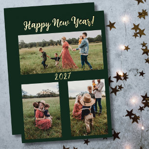 Gelukkig Nieuwjaar Familie Foto Folie Feestdagenkaart