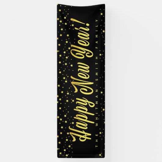 Gelukkig Nieuwjaar Familie Groot Zwart Goud Spandoek (Verticaal)