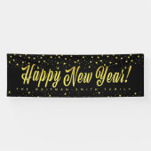 Gelukkig Nieuwjaar Familie Groot Zwart Goud Spandoek (Horizontaal)