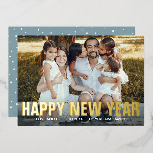 GELUKKIG NIEUWJAAR FAMILIE PORTRET FOTO FOLIE FEESTDAGENKAART