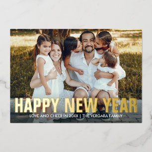 GELUKKIG NIEUWJAAR FAMILIEPORTRETFOTO  FOLIE FEESTDAGENKAART