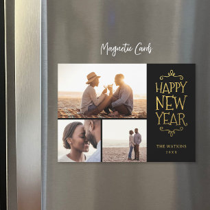 Gelukkig Nieuwjaar Faux Folie 3 foto magnetische K