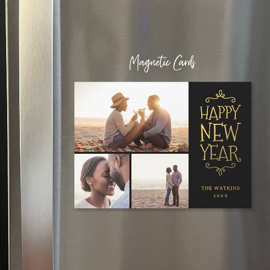 Gelukkig Nieuwjaar Faux Folie 3 foto magnetische K