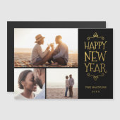 Gelukkig Nieuwjaar Faux Folie 3 foto magnetische K (Voorkant / Achterkant)