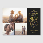 Gelukkig Nieuwjaar Faux Folie 3 foto magnetische K (Voorkant)