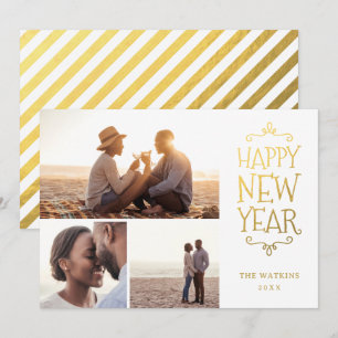 Gelukkig Nieuwjaar Faux Folie 3 Fotocollage Feestdagenkaart