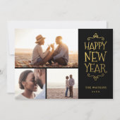 Gelukkig Nieuwjaar Faux Folie 3 Fotocollage Feestdagenkaart (Voorkant)