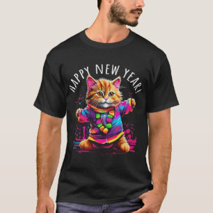 Gelukkig Nieuwjaar Feest Dansende Kat Ontwerp  T-shirt