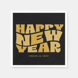 Gelukkig Nieuwjaar feest leuk trendy retro zwart g Servet