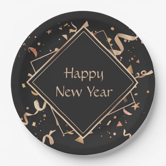 Gelukkig nieuwjaar feest papieren bordje (Voorkant)