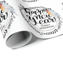 GELUKKIG NIEUWJAAR Festivale Winter Robin Persoonl Cadeaupapier