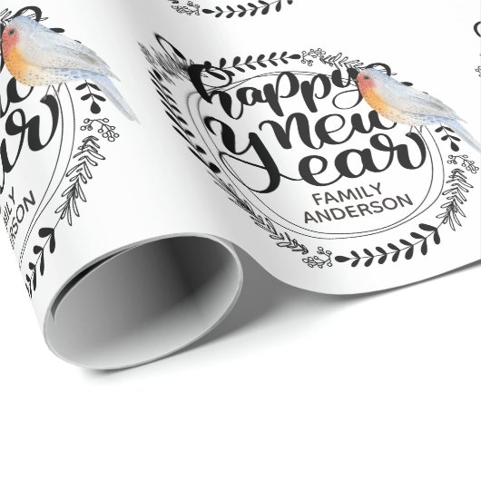 GELUKKIG NIEUWJAAR Festivale Winter Robin Persoonl Cadeaupapier (Rol Hoek)