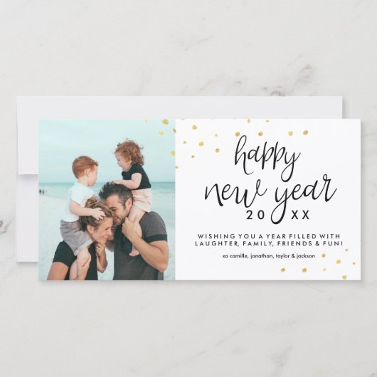 Gelukkig Nieuwjaar Foto Feestelijke Chic Gold Conf Feestdagenkaart (Voorkant)