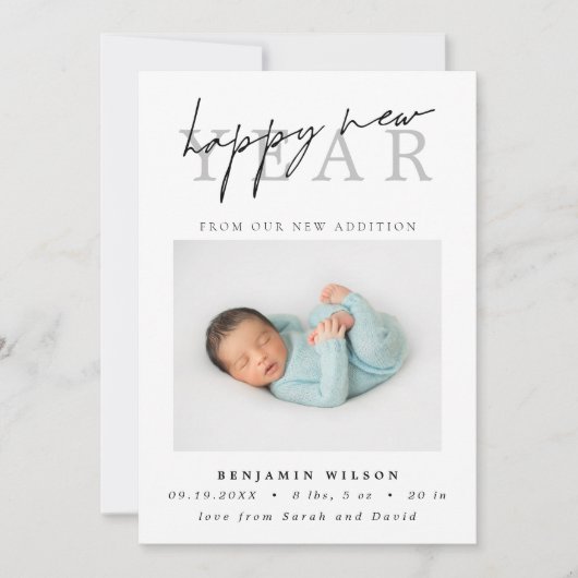 Gelukkig Nieuwjaar Foto Geboorte Aankondiging (Voorkant)