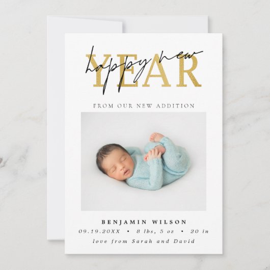 Gelukkig Nieuwjaar Foto Geboorte Aankondiging (Voorkant)