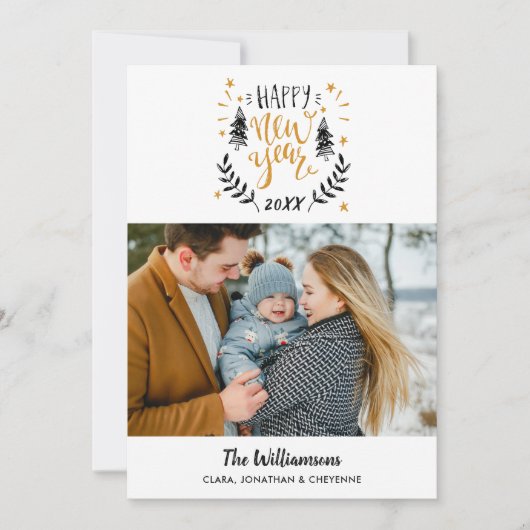 Gelukkig Nieuwjaar Foto Leuk Feestelijke Hand getr Feestdagenkaart (Voorkant)