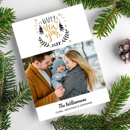 Gelukkig Nieuwjaar Foto Leuk Feestelijke Hand getr Feestdagenkaart