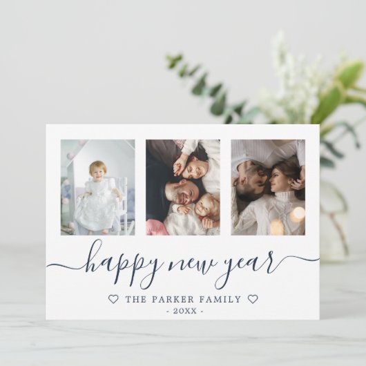 Gelukkig Nieuwjaar Fotocollage Blauwe Kaart (Staand voorkant)